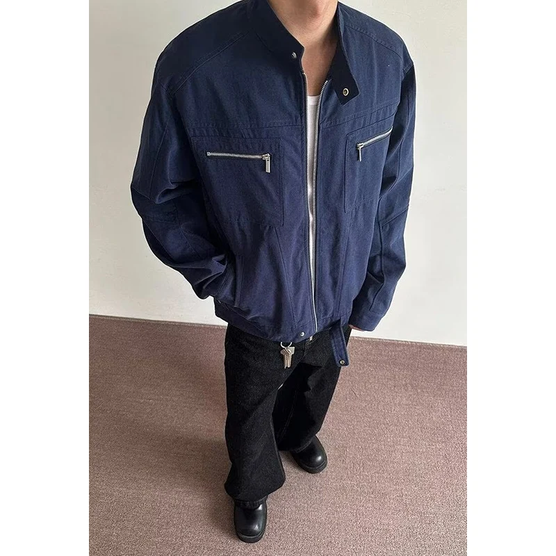 Herren Leichte Overshirt-Jacke mit Stehkragen und Reißverschlusstaschen Drune