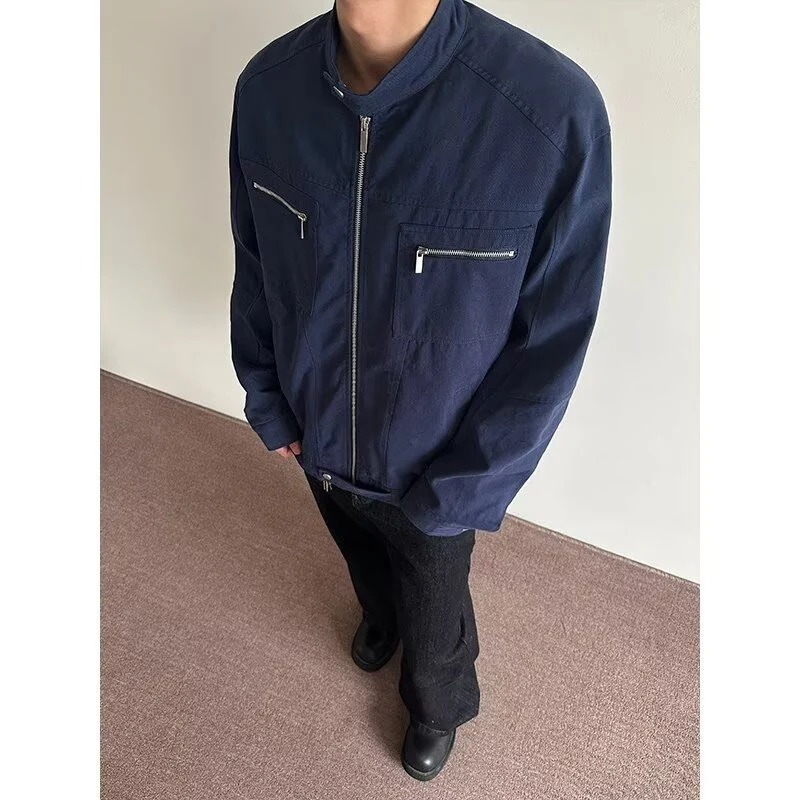 Herren Leichte Overshirt-Jacke mit Stehkragen und Reißverschlusstaschen Drune