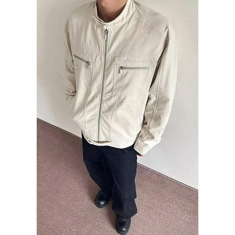 Herren Leichte Overshirt-Jacke mit Stehkragen und Reißverschlusstaschen Drune