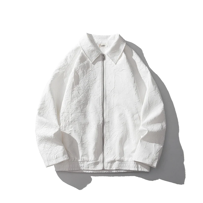 Herren Leichte Crinkle‑Textur Zipjacke mit Hemdkragen und elastischem Saum Drune