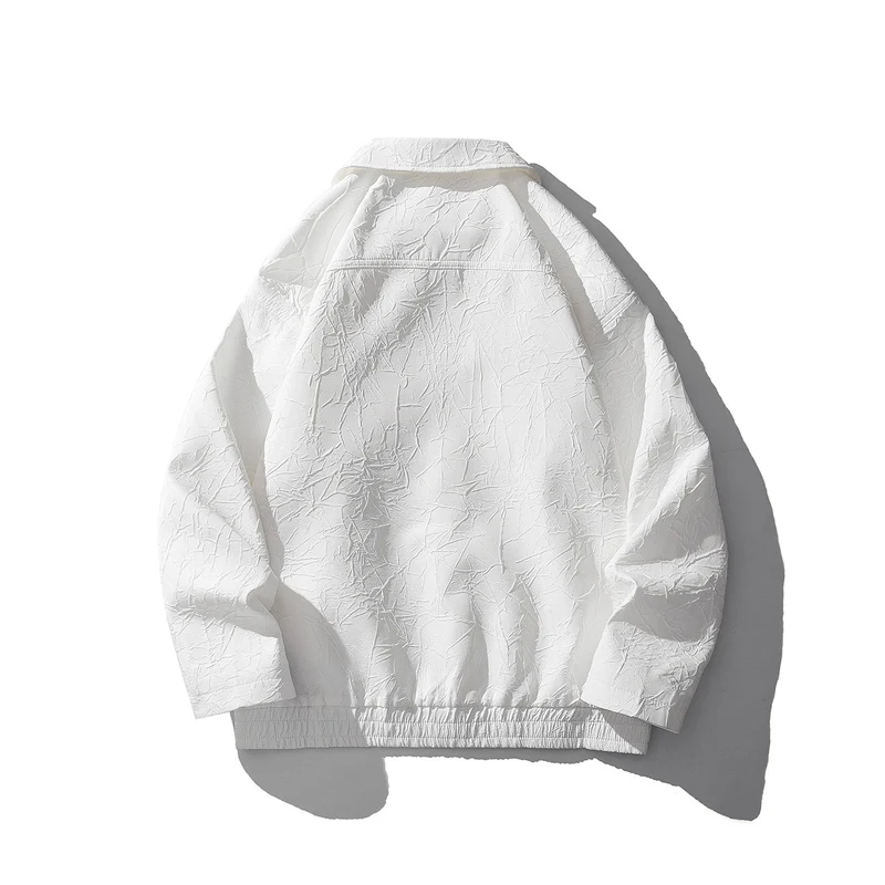 Herren Leichte Crinkle‑Textur Zipjacke mit Hemdkragen und elastischem Saum Drune