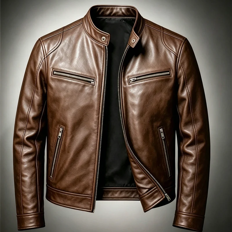 Herren Lederjacke im Vintage-Suede-Look mit Stehkragen und Reißverschlusstaschen Drune
