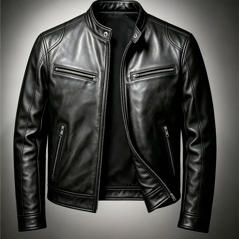 Herren Lederjacke im Vintage-Suede-Look mit Stehkragen und Reißverschlusstaschen Drune