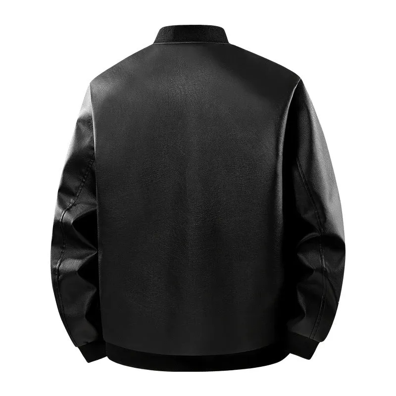 Herren Lederbomberjacke mit schmalem Stehkragen, verdecktem Reißverschluss und minimalistischen Ziernähten Drune