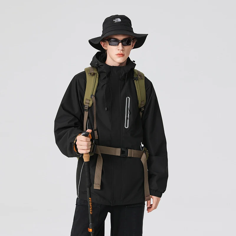 Herren Winddichte atmungsaktive Regen‑ und Softshelljacke mit verstellbarer Kapuze und reflektierenden Einsätzen Drune