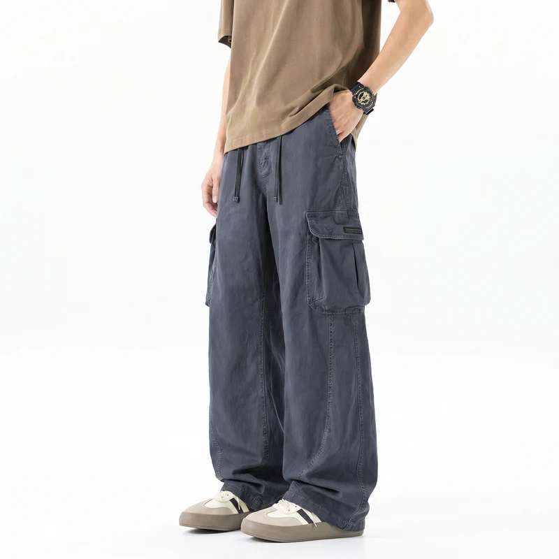 Herren Weite Utility-Cargohose mit Tunnelzugbund, Segmentnähten und großen Klappfächern Drune