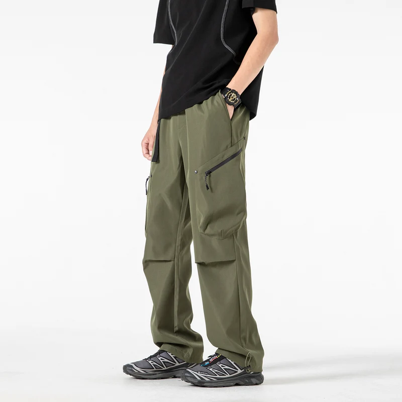 Herren Weite Utility‑Cargohose mit elastischem Bund, Reißverschluss‑Taschen und verstellbarem Saum Drune