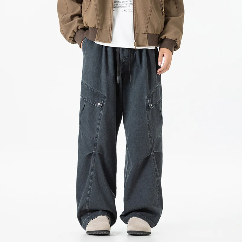 Herren Weite Utility-Cargo-Hose im Baggy‑Cut mit Tunnelzugbund und großen Klappentaschen Drune