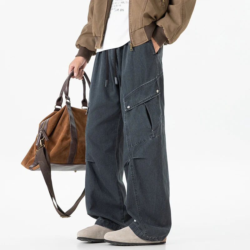 Herren Weite Utility-Cargo-Hose im Baggy‑Cut mit Tunnelzugbund und großen Klappentaschen Drune