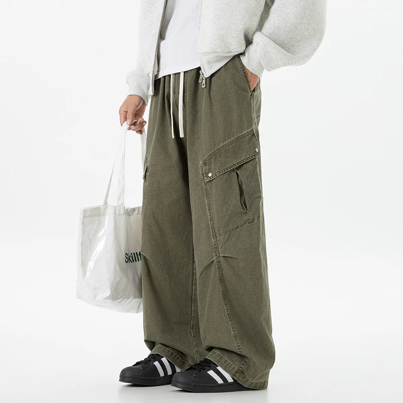 Herren Weite Utility-Cargo-Hose im Baggy‑Cut mit Tunnelzugbund und großen Klappentaschen Drune