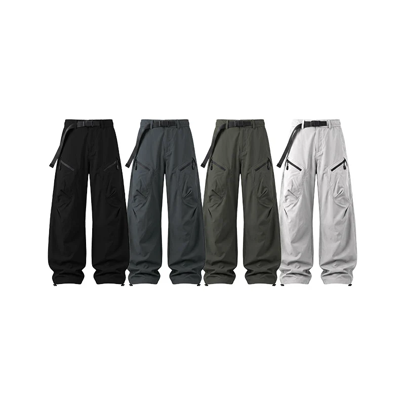 Herren Weite Ripstop-Cargohose mit integriertem Webgürtel, Reißverschluss-Taschen und Kordelabschluss Drune