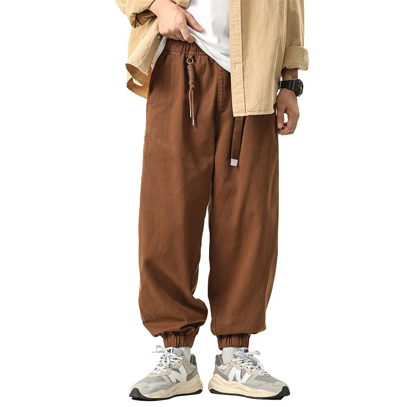 Herren Weite Relaxed-Cargohose im Joggerstil mit elastischem Tunnelzugbund und Kordelverzierung Drune
