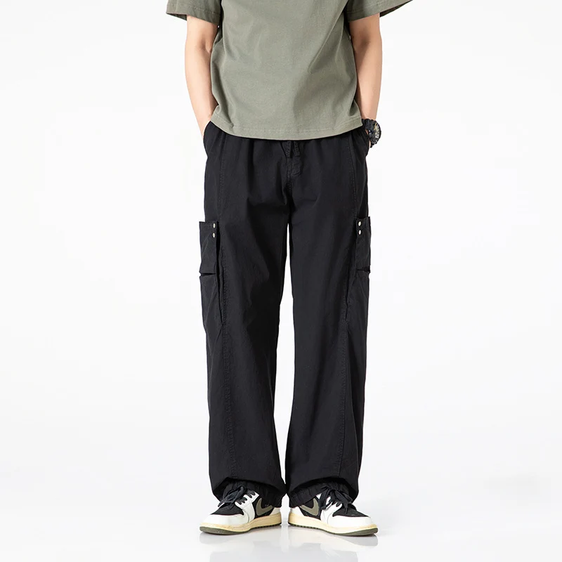 Herren Weite Nylon-Cargo-Hose im Utility-Stil mit seitlichen Klappentaschen Drune