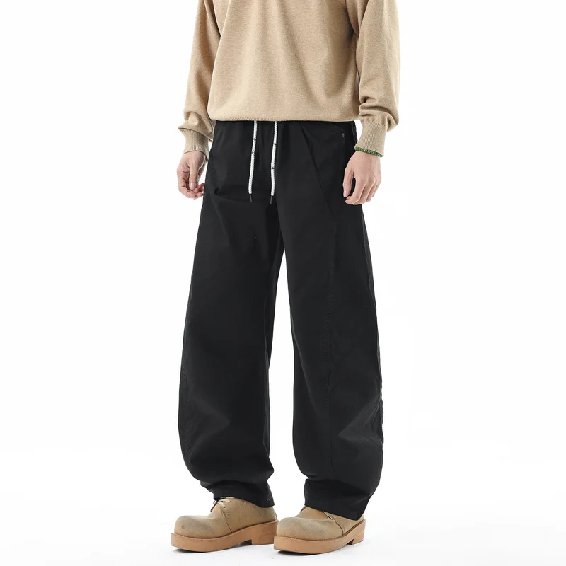 Herren Weite Freizeit-Hose mit elastischem Tunnelzugbund, diagonalem Eingriffstaschen‑Design und Knie‑Paneelen Drune