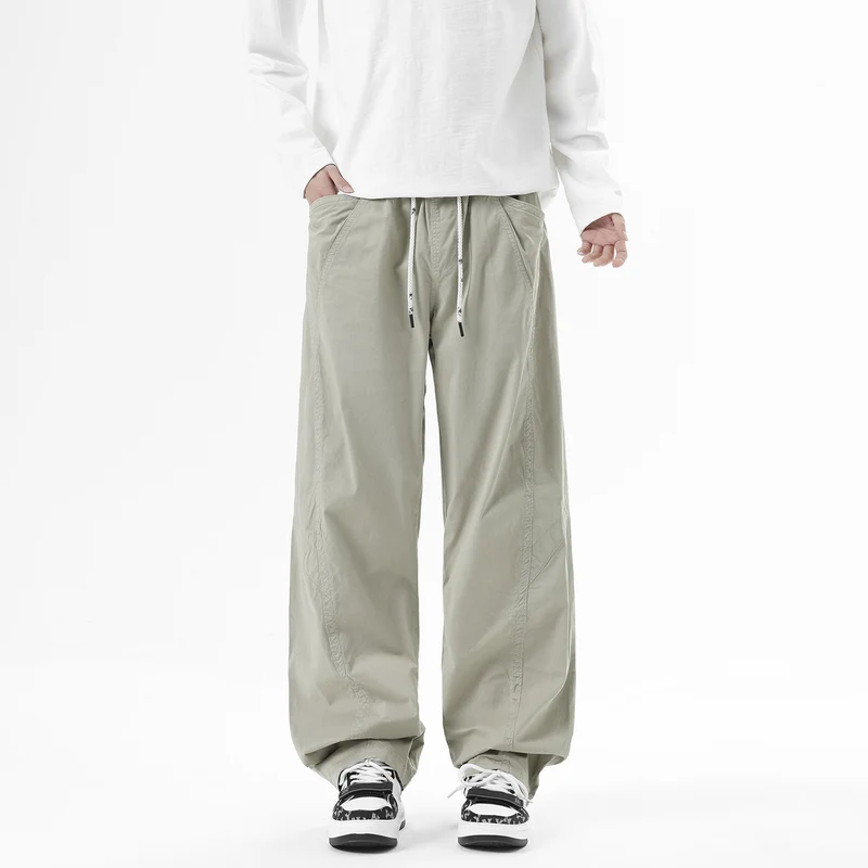 Herren Weite Freizeit-Hose mit elastischem Tunnelzugbund, diagonalem Eingriffstaschen‑Design und Knie‑Paneelen Drune