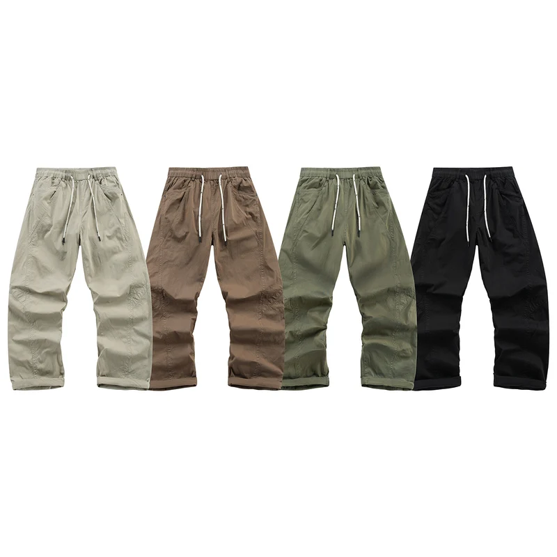 Herren Weite Freizeit-Hose mit elastischem Tunnelzugbund, diagonalem Eingriffstaschen‑Design und Knie‑Paneelen Drune