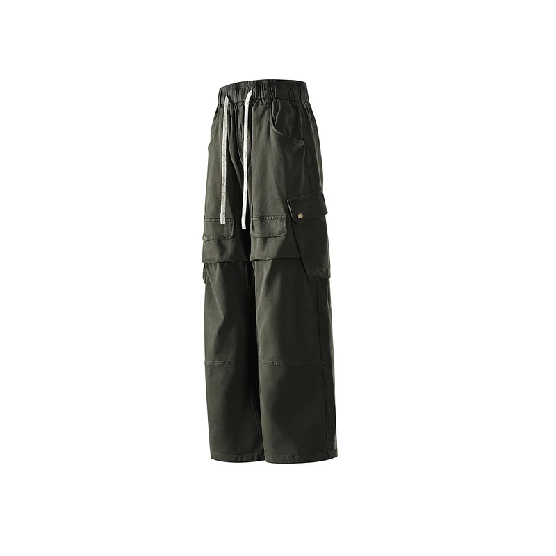 Herren weite Cargo-Hose mit elastischem Bund, Kordelzug und großzügigen Klapp-Utility-Taschen Drune