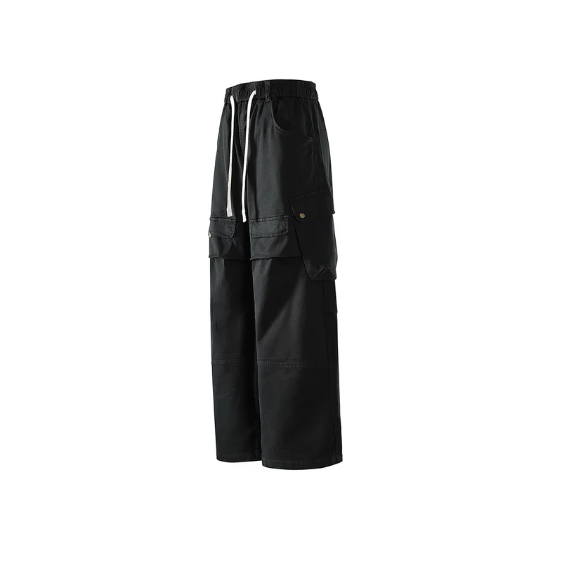 Herren weite Cargo-Hose mit elastischem Bund, Kordelzug und großzügigen Klapp-Utility-Taschen Drune