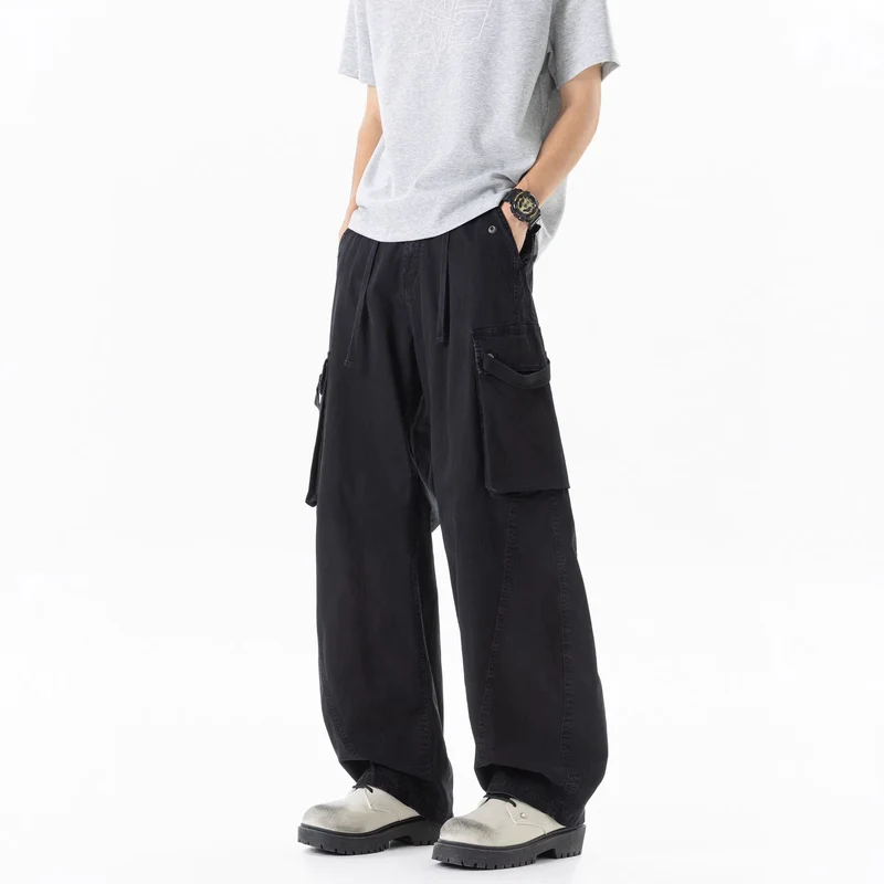 Herren Weite Cargo-Bundfaltenhose mit Tunnelzug und großen Klappentaschen Drune