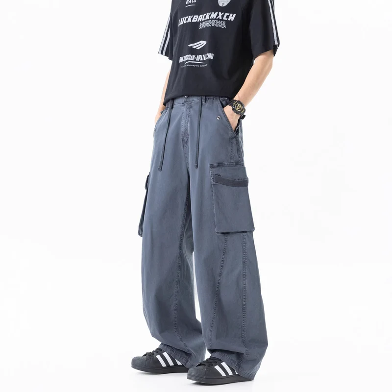 Herren Weite Cargo-Bundfaltenhose mit Tunnelzug und großen Klappentaschen Drune
