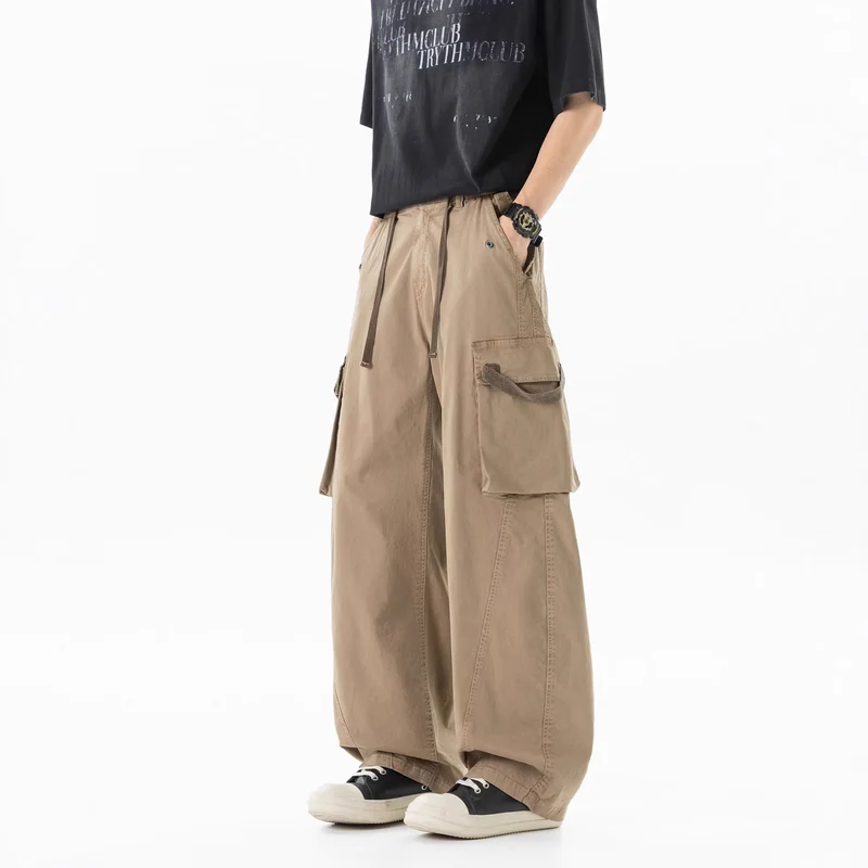 Herren Weite Cargo-Bundfaltenhose mit Tunnelzug und großen Klappentaschen Drune