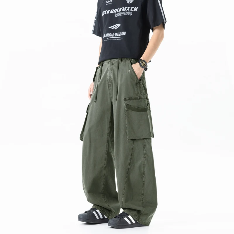 Herren Weite Cargo-Bundfaltenhose mit Tunnelzug und großen Klappentaschen Drune