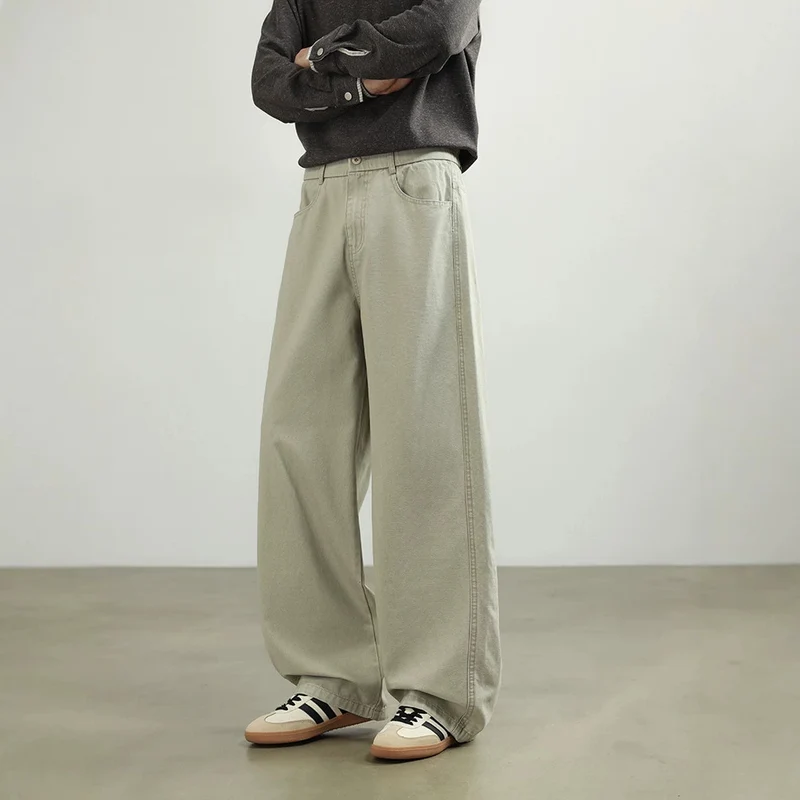 Herren Weite Baumwollhose mit elastischem Bund, geradem Bein und Eingrifftaschen Drune