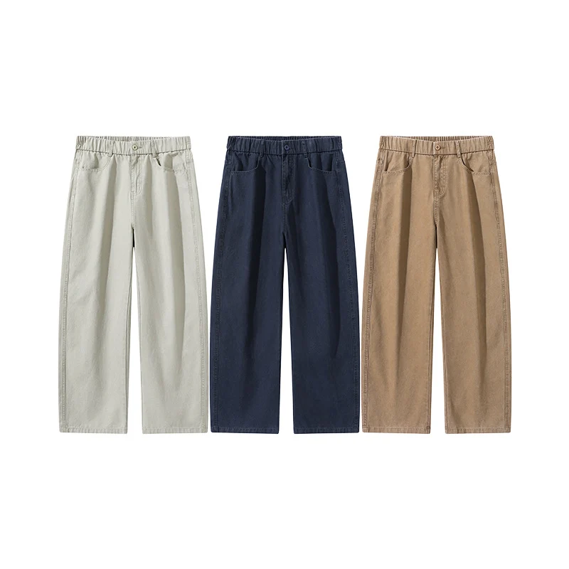 Herren Weite Baumwollhose mit elastischem Bund, geradem Bein und Eingrifftaschen Drune