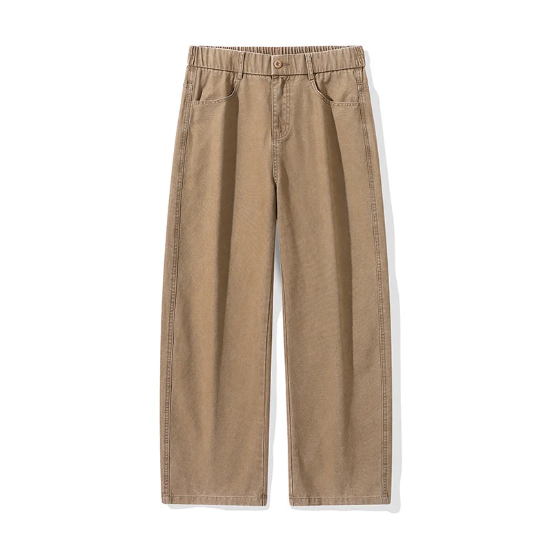 Herren Weite Baumwollhose mit elastischem Bund, geradem Bein und Eingrifftaschen Drune
