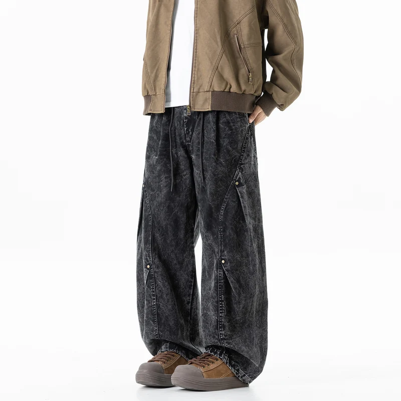 Herren weite Baumwoll-Cargohose mit Elastikbund, Kordelzug und Utility-Details Drune