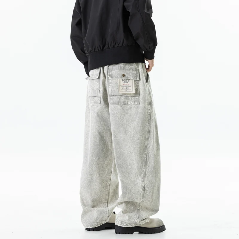 Herren weite Baumwoll-Cargohose mit Elastikbund, Kordelzug und Utility-Details Drune