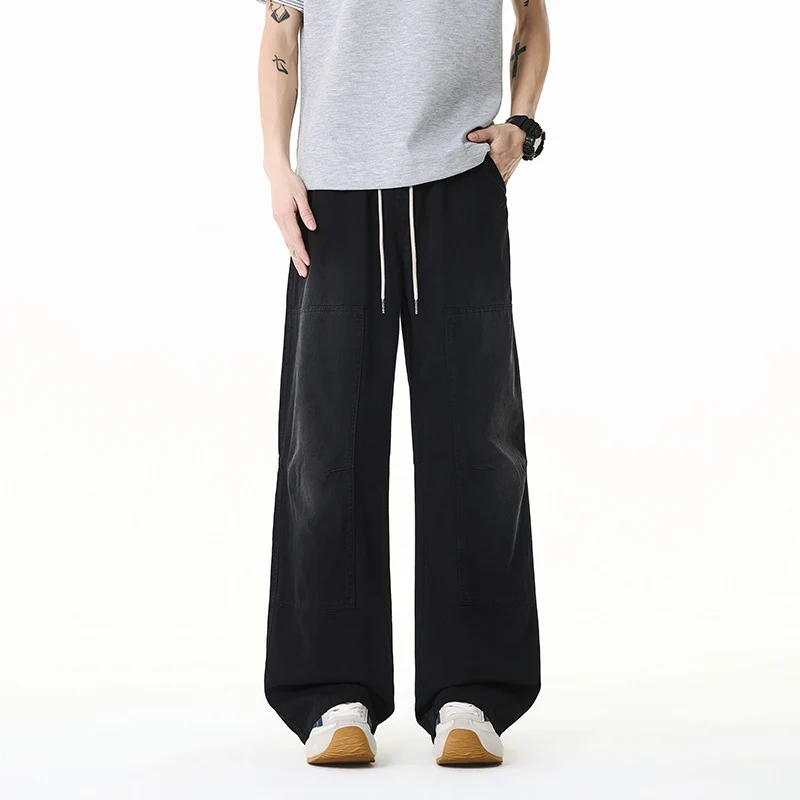 Herren Weite Baggy-Cargohose aus Baumwoll-Twill mit elastischem Bund und Knie-Patch Drune
