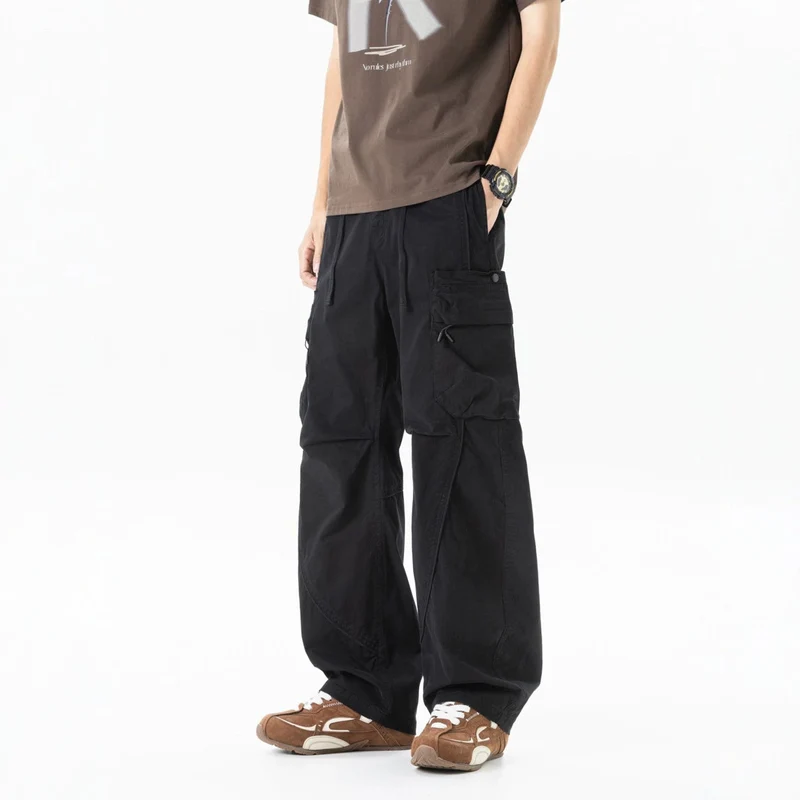 Herren Weit geschnittene Utility-Cargo-Hose mit Mehrfach-Taschen und verstellbarem Bund Drune