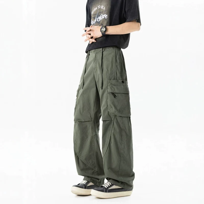 Herren Weit geschnittene Utility-Cargo-Hose mit Mehrfach-Taschen und verstellbarem Bund Drune