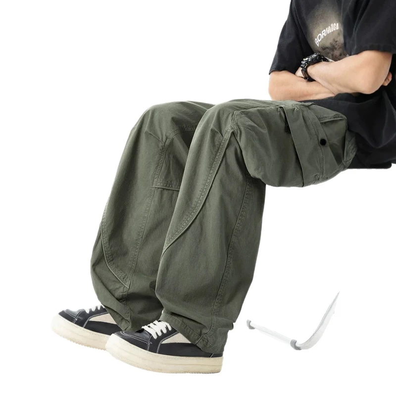 Herren Weit geschnittene Utility-Cargo-Hose mit Mehrfach-Taschen und verstellbarem Bund Drune