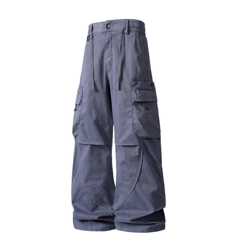Herren Weit geschnittene Utility-Cargo-Hose mit Mehrfach-Taschen und verstellbarem Bund Drune