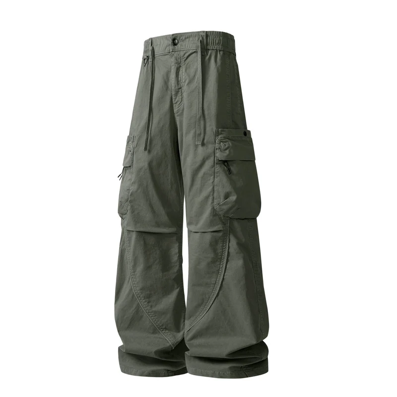 Herren Weit geschnittene Utility-Cargo-Hose mit Mehrfach-Taschen und verstellbarem Bund Drune