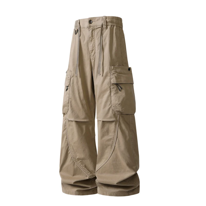 Herren Weit geschnittene Utility-Cargo-Hose mit Mehrfach-Taschen und verstellbarem Bund Drune