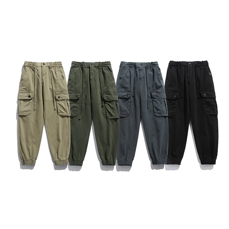 Herren Weiche Baumwoll-Utility-Cargohose im Joggerstil mit elastischem Bund und großvolumigen Klappentaschen Drune