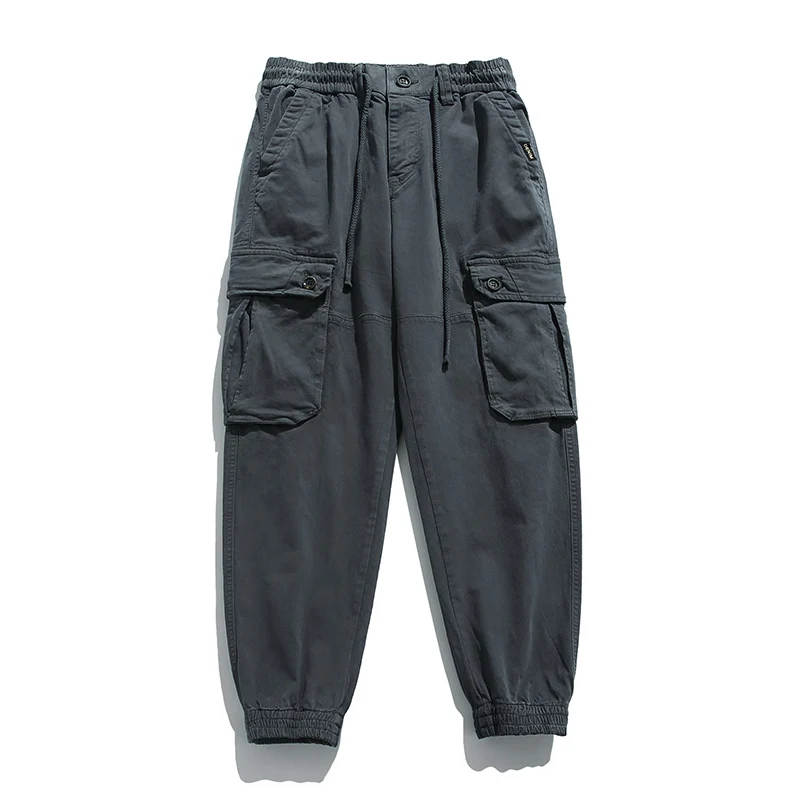 Herren Weiche Baumwoll-Utility-Cargohose im Joggerstil mit elastischem Bund und großvolumigen Klappentaschen Drune