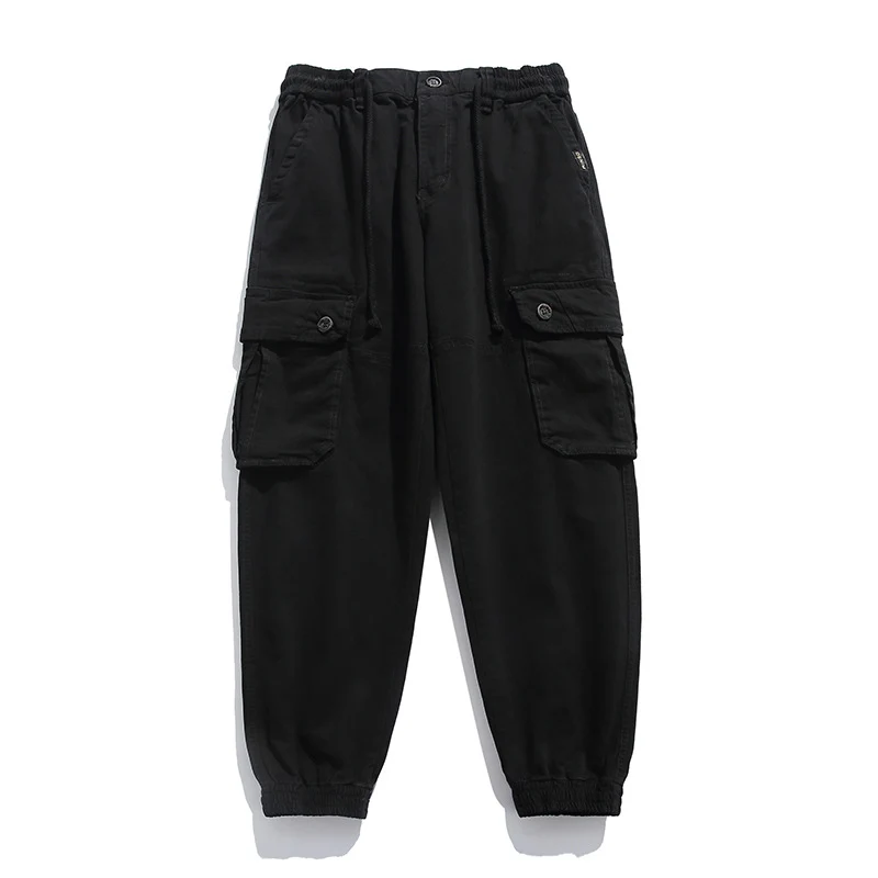 Herren Weiche Baumwoll-Utility-Cargohose im Joggerstil mit elastischem Bund und großvolumigen Klappentaschen Drune