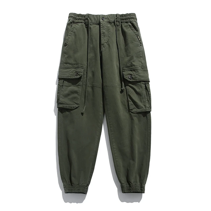 Herren Weiche Baumwoll-Utility-Cargohose im Joggerstil mit elastischem Bund und großvolumigen Klappentaschen Drune