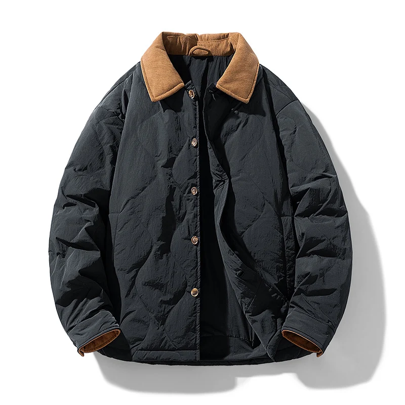 Herren Wattierte Steppjacke mit Cordkragen und Knopfleiste Drune