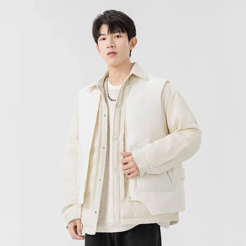 Herren Wattierte Steppjacke mit Cord‑Einsätzen und Hemdkragen Drune