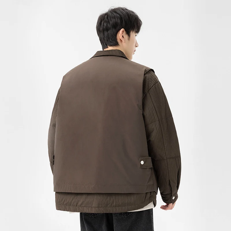 Herren Wattierte Steppjacke mit Cord‑Einsätzen und Hemdkragen Drune