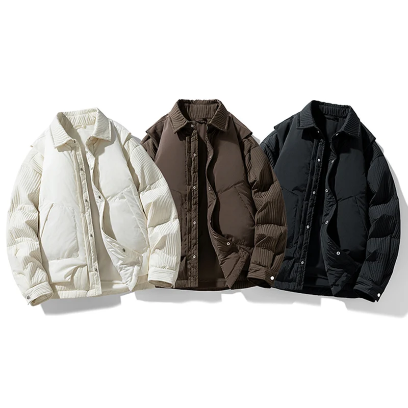 Herren Wattierte Steppjacke mit Cord‑Einsätzen und Hemdkragen Drune