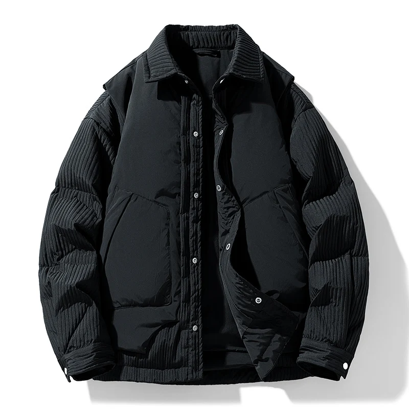 Herren Wattierte Steppjacke mit Cord‑Einsätzen und Hemdkragen Drune
