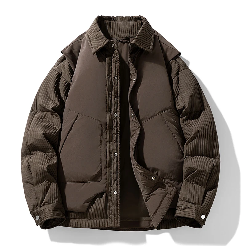 Herren Wattierte Steppjacke mit Cord‑Einsätzen und Hemdkragen Drune