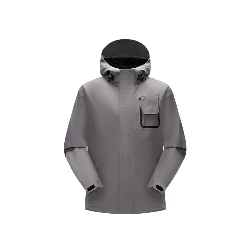 Herren wasserdichte Utility‑Outdoorjacke mit verdeckter Front, Kapuze und funktionaler Brusttasche Drune