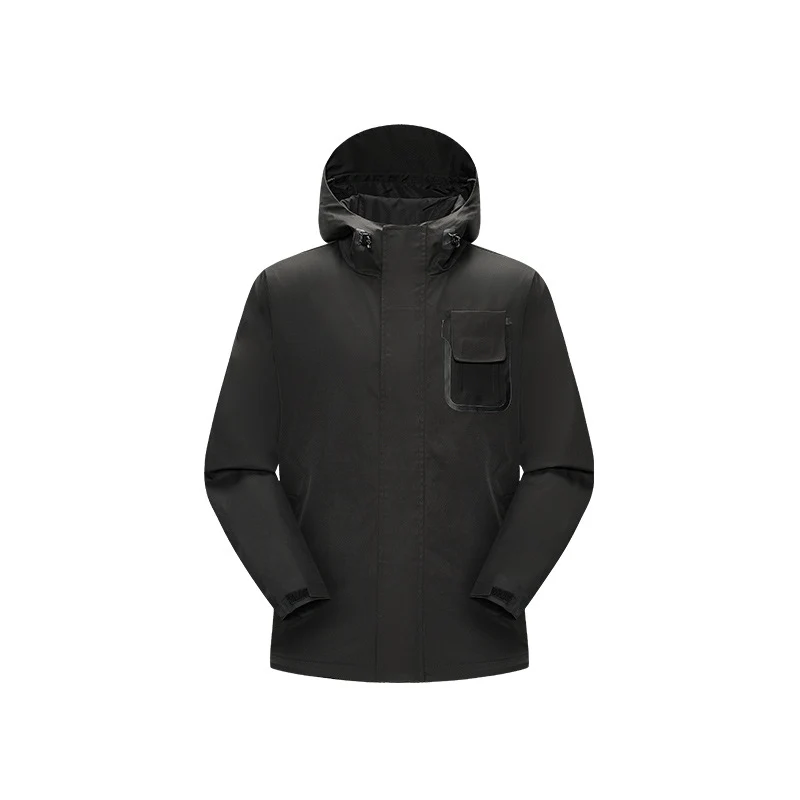 Herren wasserdichte Utility‑Outdoorjacke mit verdeckter Front, Kapuze und funktionaler Brusttasche Drune